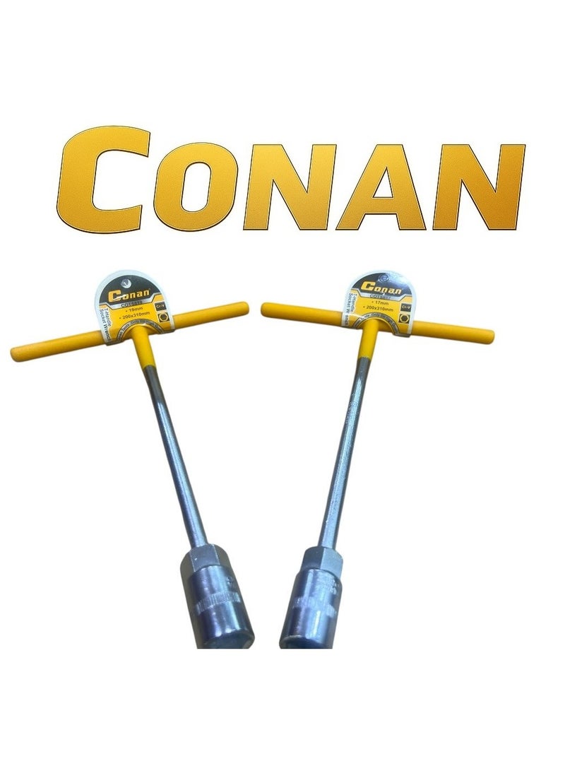 Conan T-Handle Socket Wrench Set – 2 Pieces (17mm + 19mm) – Heavy-Duty Cr-V Steel T-Type Socket Wrench – Comfortable Non-Slip Handle – High Torque Manual Socket Tool Set - Image 4