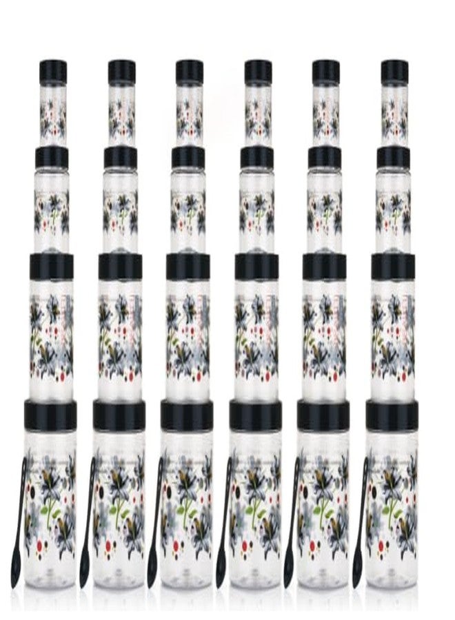 Entisia Kitchen Storage Box - Floral Printed Plastic jar containers with Lid & Spoon, 1200ml, 650ml, 350ml & 250ml Food Storage Dabba Boxes for Pulses, Snacks, Spices & Dry Fruits (Black,24) - Image 1