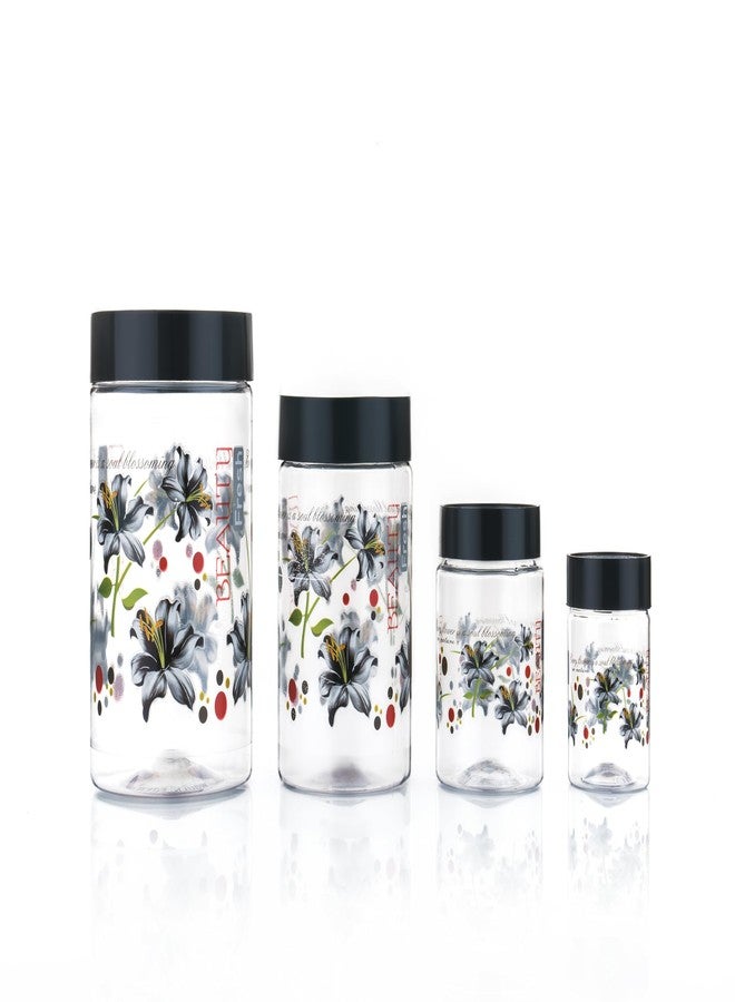 Entisia Kitchen Storage Box - Floral Printed Plastic jar containers with Lid & Spoon, 1200ml, 650ml, 350ml & 250ml Food Storage Dabba Boxes for Pulses, Snacks, Spices & Dry Fruits (Black,24) - Image 4