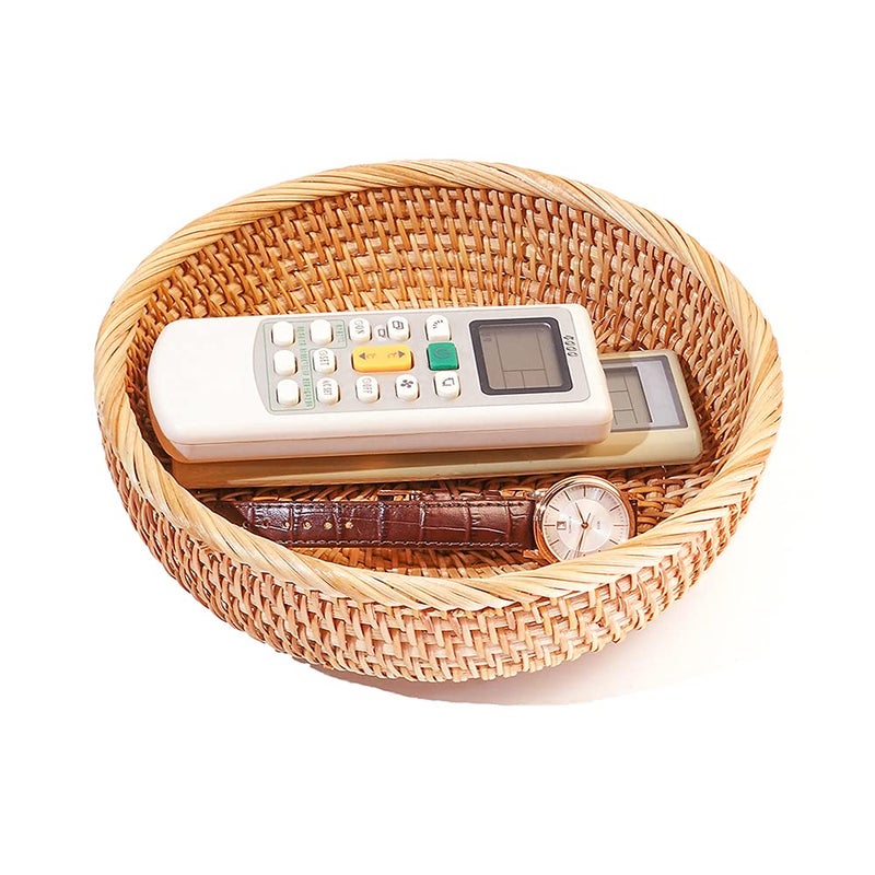 Afiaiwei Small Round Keys Storage Basket For Entryway Table Tabletop Wicker Catchall Organizer Woven Basket For Keys Wallet Remote Control Cards Crackers Fruit Candy Serving Basket - Image 1