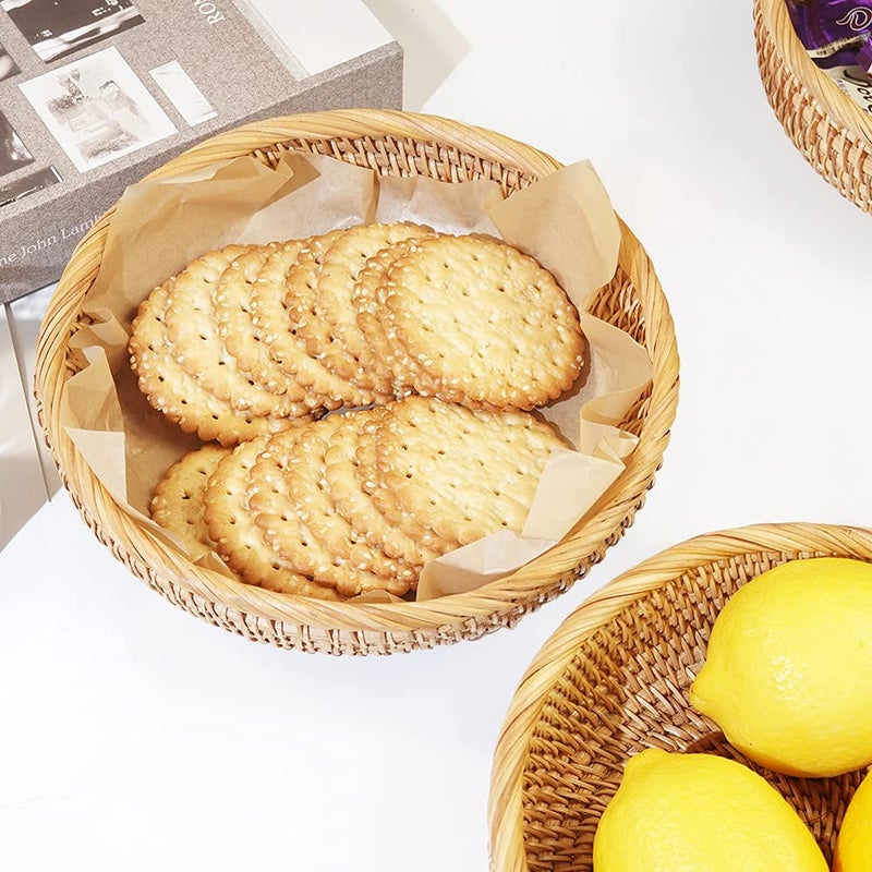 Afiaiwei Small Round Keys Storage Basket For Entryway Table Tabletop Wicker Catchall Organizer Woven Basket For Keys Wallet Remote Control Cards Crackers Fruit Candy Serving Basket - Image 4