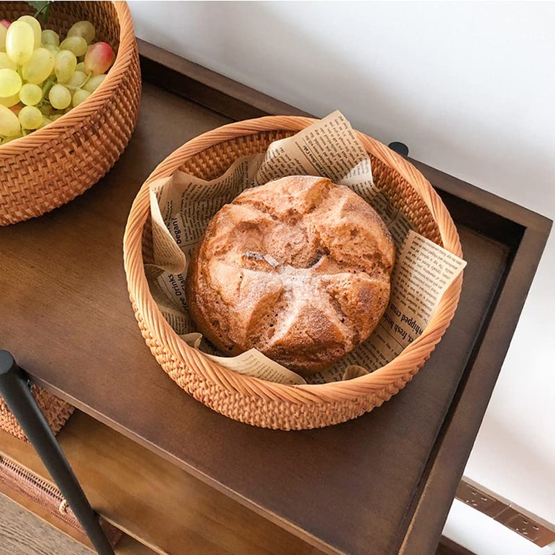 Afiaiwei Small Round Keys Storage Basket For Entryway Table Tabletop Wicker Catchall Organizer Woven Basket For Keys Wallet Remote Control Cards Crackers Fruit Candy Serving Basket - Image 3