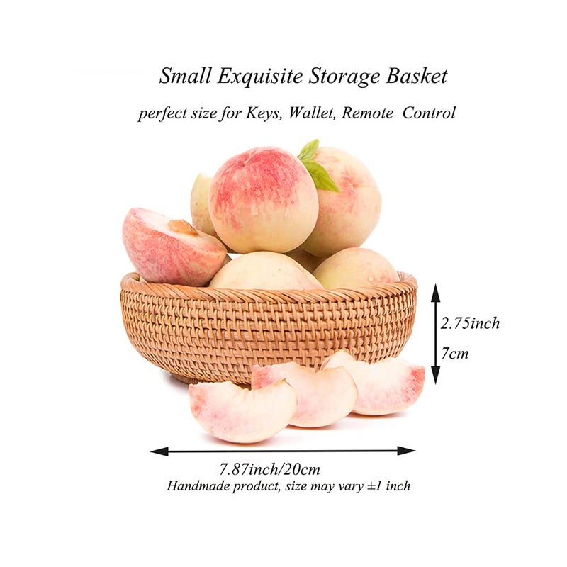 Afiaiwei Small Round Keys Storage Basket For Entryway Table Tabletop Wicker Catchall Organizer Woven Basket For Keys Wallet Remote Control Cards Crackers Fruit Candy Serving Basket - Image 2