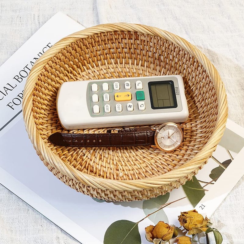 Afiaiwei Small Round Keys Storage Basket For Entryway Table Tabletop Wicker Catchall Organizer Woven Basket For Keys Wallet Remote Control Cards Crackers Fruit Candy Serving Basket - Image 5