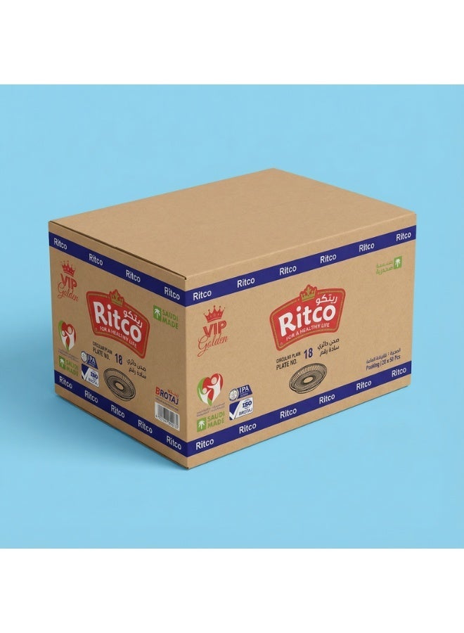 Ritco Carton Of Plain Round Plastic Plates, Size 18 (1000 Plates/Carton) - Image 1