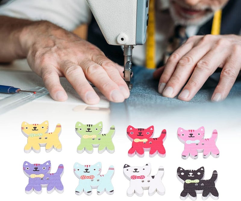 Wooden Buttons,100Pcs Lovely Cat Shape Sewing Buttons 2 Holes Wooden Craft Buttons DIY Craft Supplies for Decorative Fabrics Sewing Clothing - Image 3