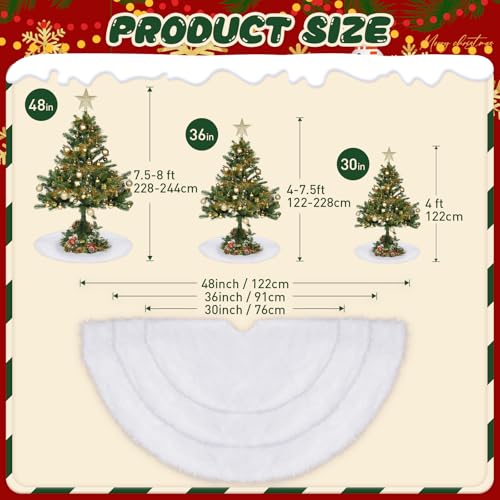 Nackiy 36Inch White Christmas Tree Skirt- Faux Fur Plush Skirt Christmas Tree Decoration Holiday Party Indoor Outdoor Christmas Decorations for Merry Christmas - Image 3