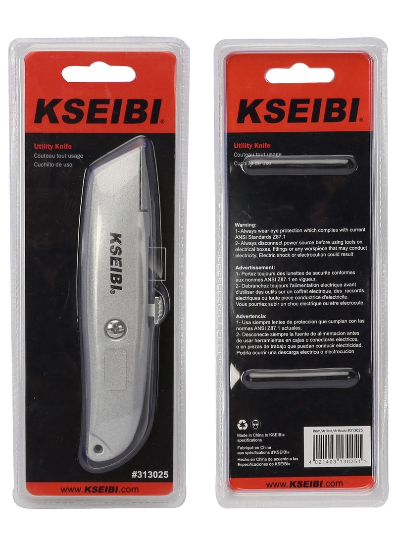 KSEIBI - Aluminum Retractable Utility Knife, Sk5 Blade Material, Aluminum Construction, Heavy Duty Utility Knife for Cutting Cardboard, Boxes and Cartons, DIY, Factory, Home and Office. - Image 1