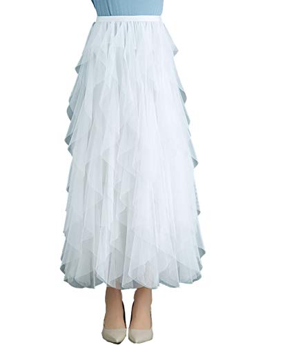 Femiserah Women's Long Rainbow A Line Tulle Tutu Skirts Tiered Skirt Petticoat（One Size, Tulle White - Image 1