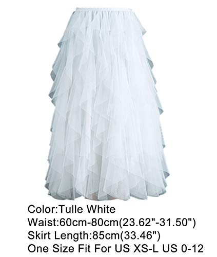 Femiserah Women's Long Rainbow A Line Tulle Tutu Skirts Tiered Skirt Petticoat（One Size, Tulle White - Image 4