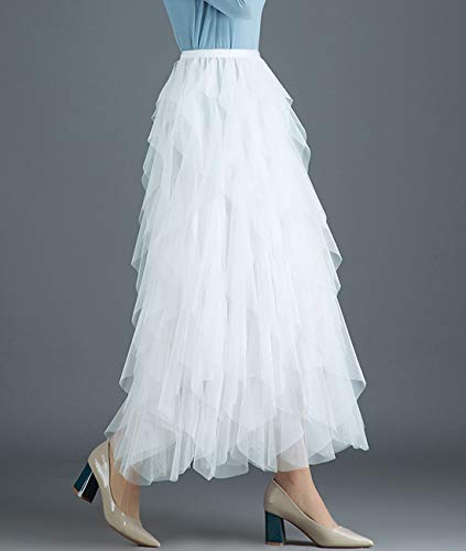 Femiserah Women's Long Rainbow A Line Tulle Tutu Skirts Tiered Skirt Petticoat（One Size, Tulle White - Image 5