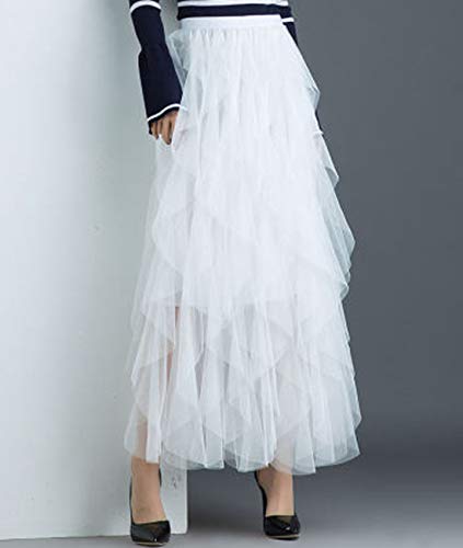 Femiserah Women's Long Rainbow A Line Tulle Tutu Skirts Tiered Skirt Petticoat（One Size, Tulle White - Image 3