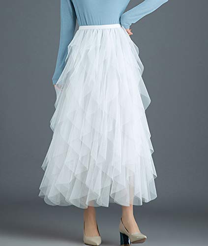 Femiserah Women's Long Rainbow A Line Tulle Tutu Skirts Tiered Skirt Petticoat（One Size, Tulle White - Image 2