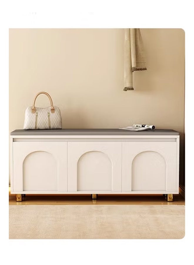 إن كي أكس خزانة أحذية عصرية مع مقعد مبطن – منظم تخزين أبيض للمدخل أو غرفة النوم بثلاثة أبواب - Image 1