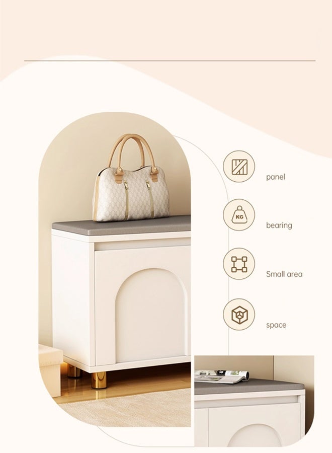 إن كي أكس خزانة أحذية عصرية مع مقعد مبطن – منظم تخزين أبيض للمدخل أو غرفة النوم بثلاثة أبواب - Image 3