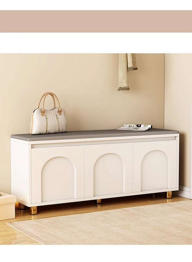 إن كي أكس خزانة أحذية عصرية مع مقعد مبطن – منظم تخزين أبيض للمدخل أو غرفة النوم بثلاثة أبواب - Image 2