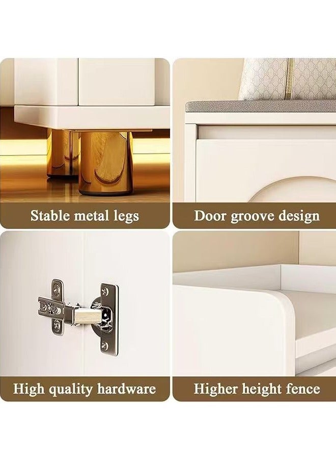 إن كي أكس خزانة أحذية عصرية مع مقعد مبطن – منظم تخزين أبيض للمدخل أو غرفة النوم بثلاثة أبواب - Image 4