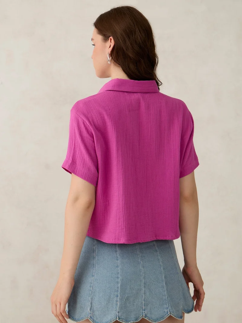Outzidr  Pink Cropped Solid Shirt for Women | Best Price UAE