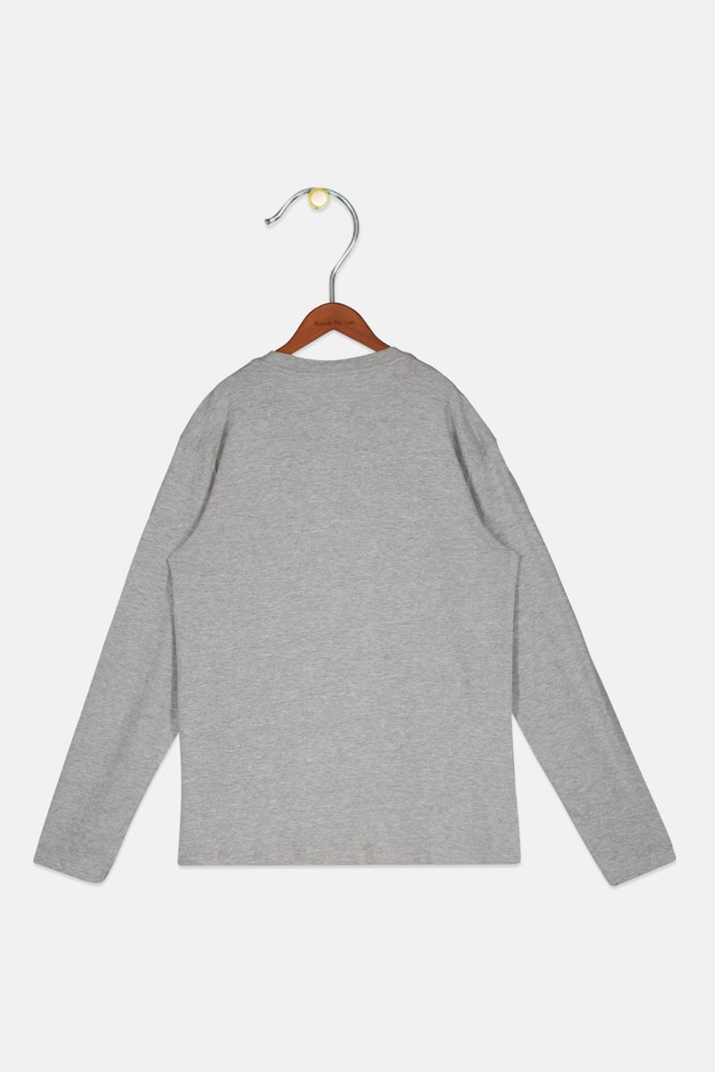 LUCKY BRAND Kids Boy Crew Neck Graphic Print Long Sleeves Sweatshirt, Grey - Image 2