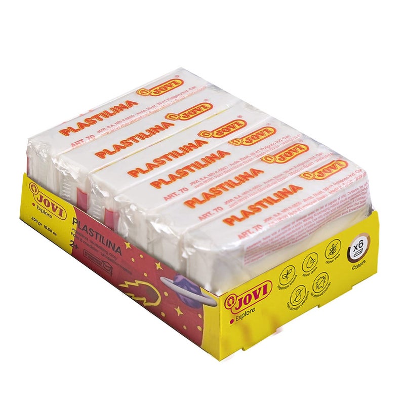 Jovi Plastilina White Non-Drying Modelling Clay for Art & Craft Pack of 6 Bars - 50gms Each Non-Toxic Gluten Free Fine Motor Skills, Moulding, Pottery Sculpting Project Work with Dough - Image 1