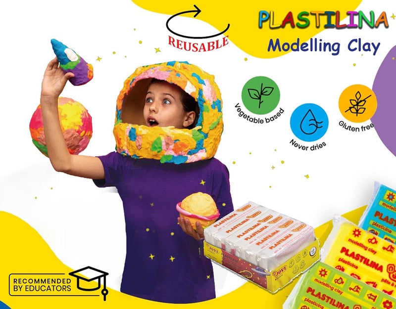 Jovi Plastilina White Non-Drying Modelling Clay for Art & Craft Pack of 6 Bars - 50gms Each Non-Toxic Gluten Free Fine Motor Skills, Moulding, Pottery Sculpting Project Work with Dough - Image 2