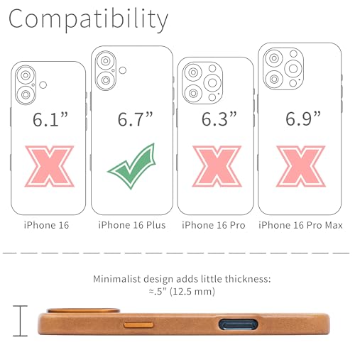 Dockem Genuine Leather Case for iPhone 16 Plus, Compatible with MagSafe (MSGL, Black) - Image 2