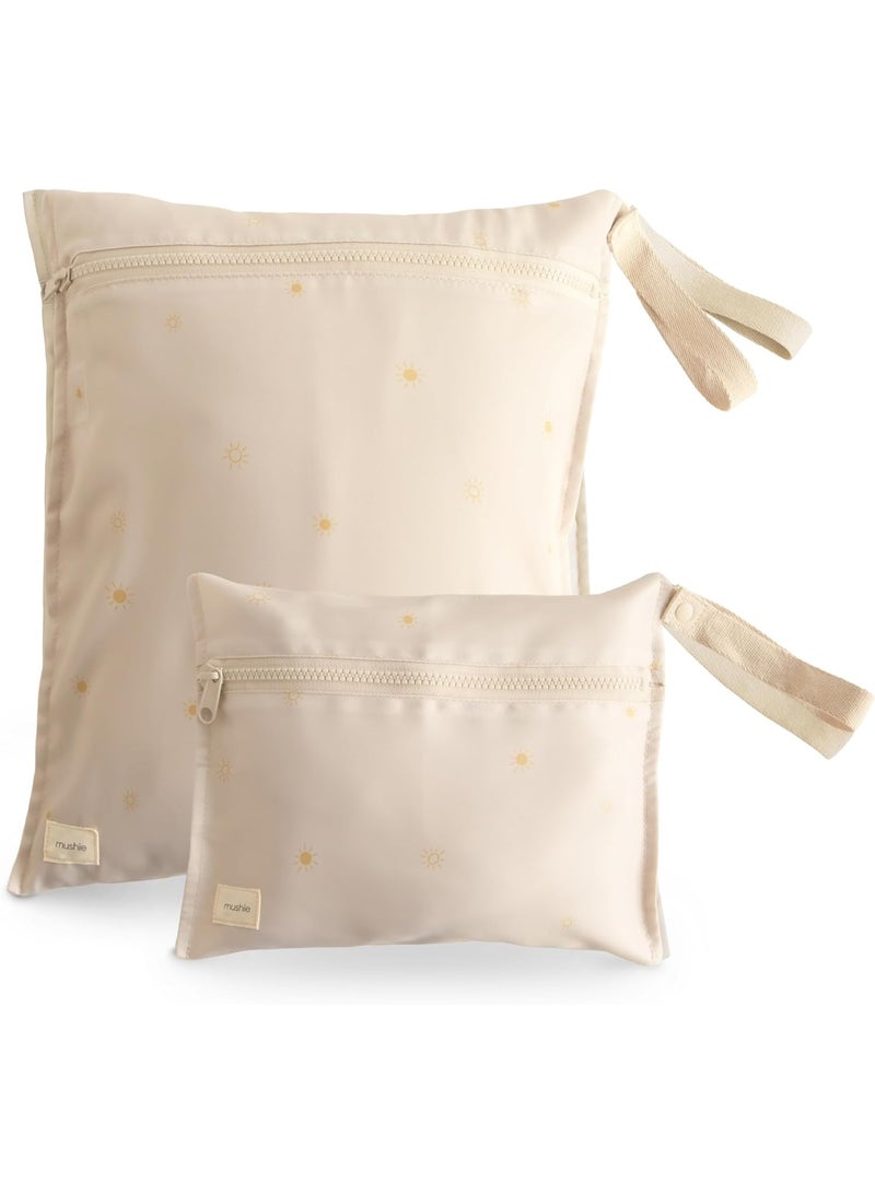 mushie Water Resistant Wet Bags | Large & Small Reusable Storage Bag for Baby Items and Travel | Zippered Pockets with Handle | Machine Washable, Set of 2 (Sun) - Image 1