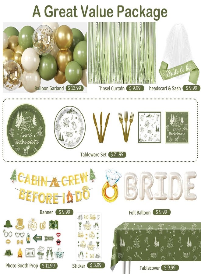 cocomigo 244 PCS Camp Bachelorette Decorations, Hassle-Free One-Stop Set for 25 Guests, With Balloon, Banner, Photo Props, Tattoos, Plates and Napkins, Easy Setup for Camp Bachelorette Party - Image 3