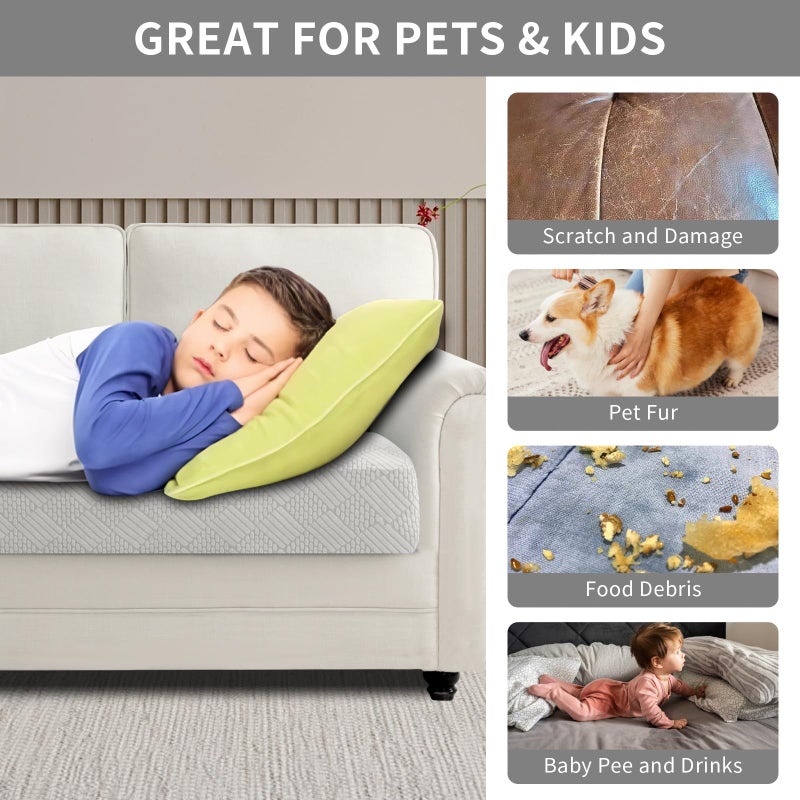 Easy-Going Waterproof Couch Cushion Covers for Couches and Sofas, Stretch Jacquard Sofa Seat Cover Replacement for Dogs, Pets & Kids, Durable Furniture Protector for Sofa Cushions, Light Gray - Image 5
