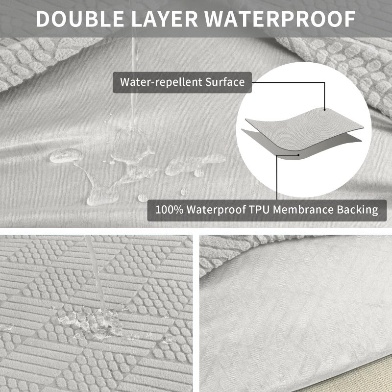 Easy-Going Waterproof Couch Cushion Covers for Couches and Sofas, Stretch Jacquard Sofa Seat Cover Replacement for Dogs, Pets & Kids, Durable Furniture Protector for Sofa Cushions, Light Gray - Image 3