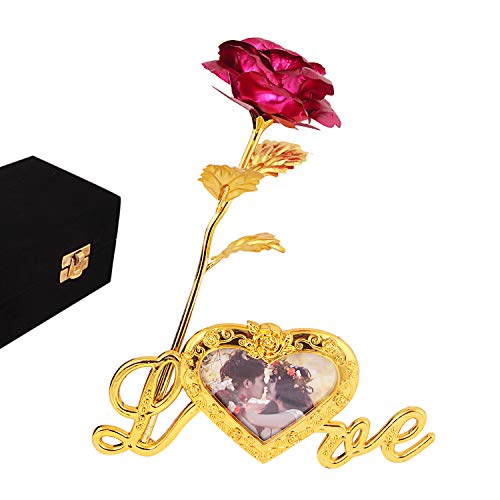 Lavanaya silver - Certified Gold Finish Rose Flower with Love Photo Frame Stand (Pink) - Image 1