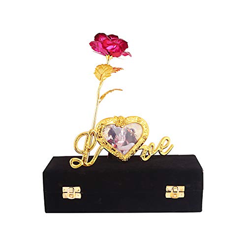 Lavanaya silver - Certified Gold Finish Rose Flower with Love Photo Frame Stand (Pink) - Image 2