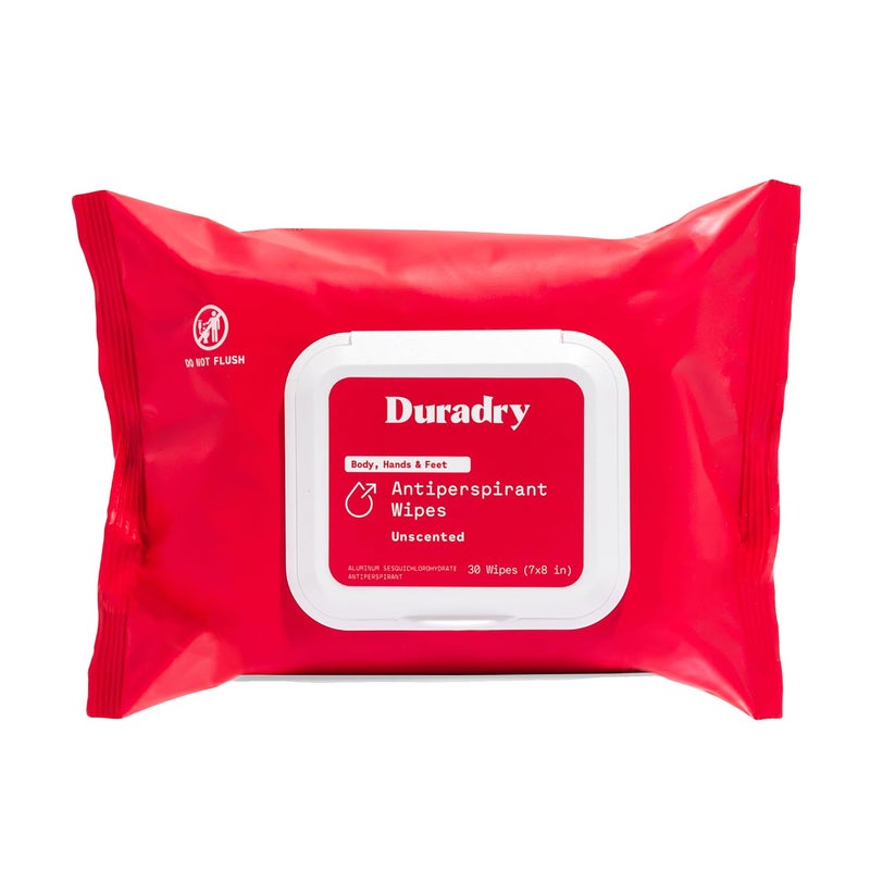 duradry Whole Body Antiperspirant Wipes - Anti-Sweat Wipes for Body, Hands and Feet, Neutralizes Odor and Excessive Sweating, Quick-Drying and Travel-Friendly - Unscented, Pack of 1