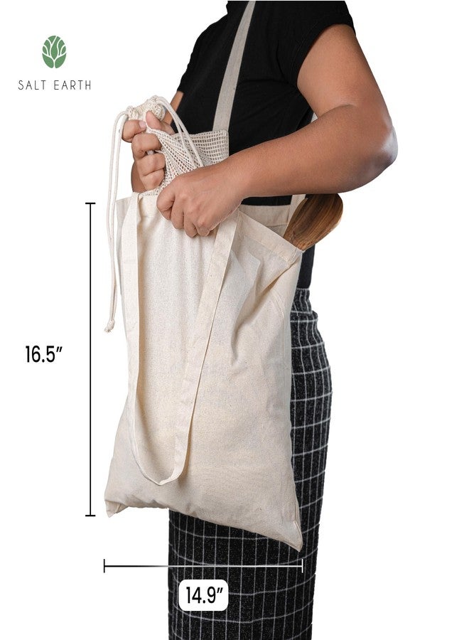 Salt Earth Pack of 5 | 6 | 12 | 24 | 48 - 100% Cotton Reusable Tote Bags - Bulk Grocery, Shopping, DIY, Beach & Gift Use (Natural) - Image 4