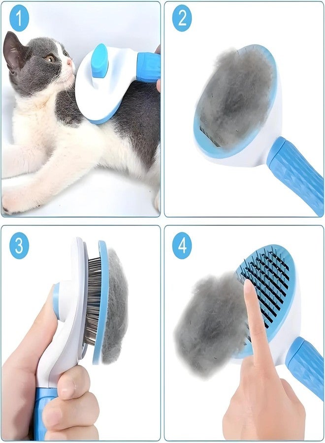 VAYINATO® Self-Cleaning Smooth Brush, Dog Cat Rabbit Pet Grooming Shedding Brush-Easy To Remove Loose Primer | One-Click Slicker Brush, Durable Hair Remover Comb by Petzlifeworld (Blue) - Image 2