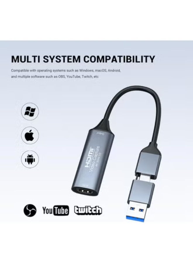4K HDMI to USB-C Video Capture Card – 1080P HD Recording Adapter with Type-C Converter for Game Streaming, Video Capture, and Live Broadcast - Image 1