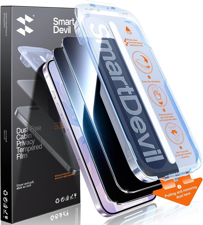 SmartDevil 2 Pack Privacy Screen Protector for iPhone 17, 28° Anti-Spy 9H Tempered Glass, Impact & Scratch Resistant, Auto Dust & Bubble-Free Install Frame, Easy to Install, Case-Friendly - Image 1