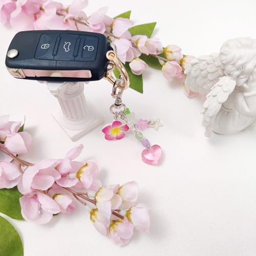 cioatu Y2K Aesthetic Keychains for Women Cute Flowers Star Cake Jellyfish Keychins Charms Kawaii Bag Purse Decor (Blue & Pink Flowers) - Image 4
