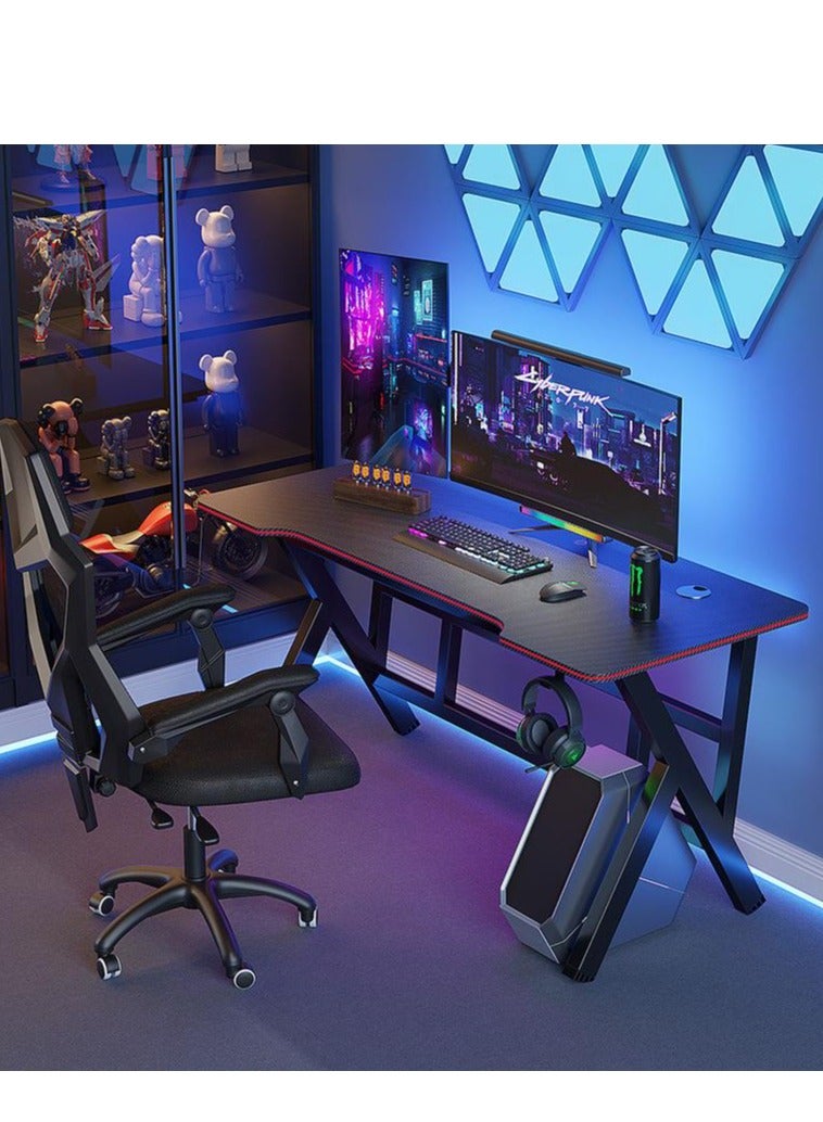 Golden Desktop Computer Desk, Ergonomic Lage Gaming Table, K-Shaped Computer Desk, Home Office Workstation, Space-saving, Easy to Assemble,Chairs Not Included (Black, 120 * 60CM) - Image 1