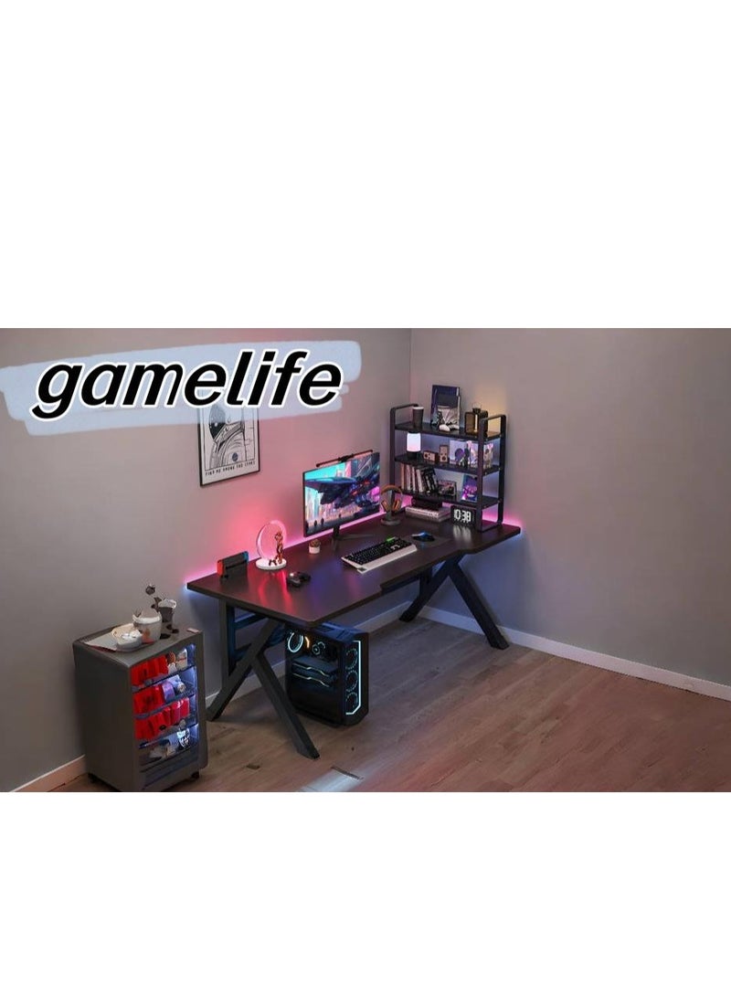 Golden Desktop Computer Desk, Ergonomic Lage Gaming Table, K-Shaped Computer Desk, Home Office Workstation, Space-saving, Easy to Assemble,Chairs Not Included (Black, 120 * 60CM) - Image 3