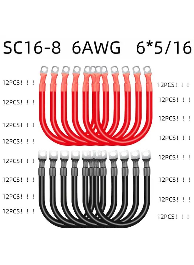 6 Awg Battery Cable 1ft 5/16 Terminal Power Inverter Cabling Red Black Automotive Marine Boat RV - Image 1