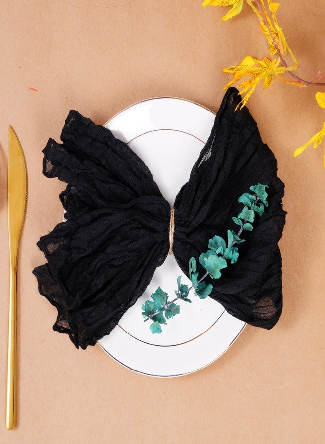 Nydotd 12pcs Cheesecloth Napkins 20 x 20 Inch Boho Dinner Wrinkled Rustic Linen Table Decorative Cloth Napkins for Halloween Wedding Party Baby Shower Home (Black) - Image 1