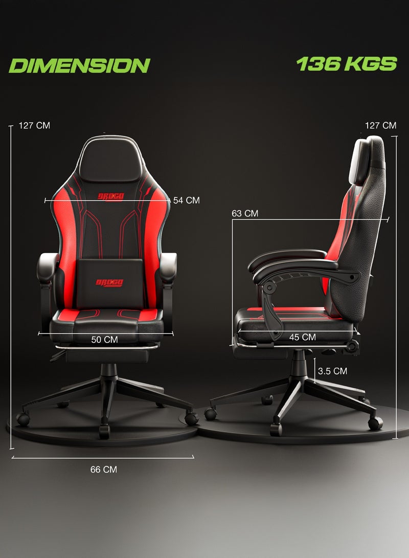 DROGO Onyx Premium Ergonomic Gaming Chair, Video Game Chair with Linkage Armrest, Footrest & Adjustable Seat Computer Chair with PU Leather, Head & Massager Lumbar Pillow Home & Office Chair with Recline Black Red  - Image 4