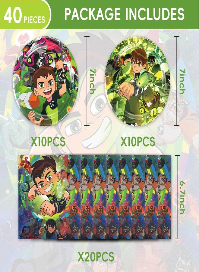 Bahteliv 40Pack Ben-10 Party Supplies include 20 plates, 20 napkins for The Ben birthday party decoration - Image 2