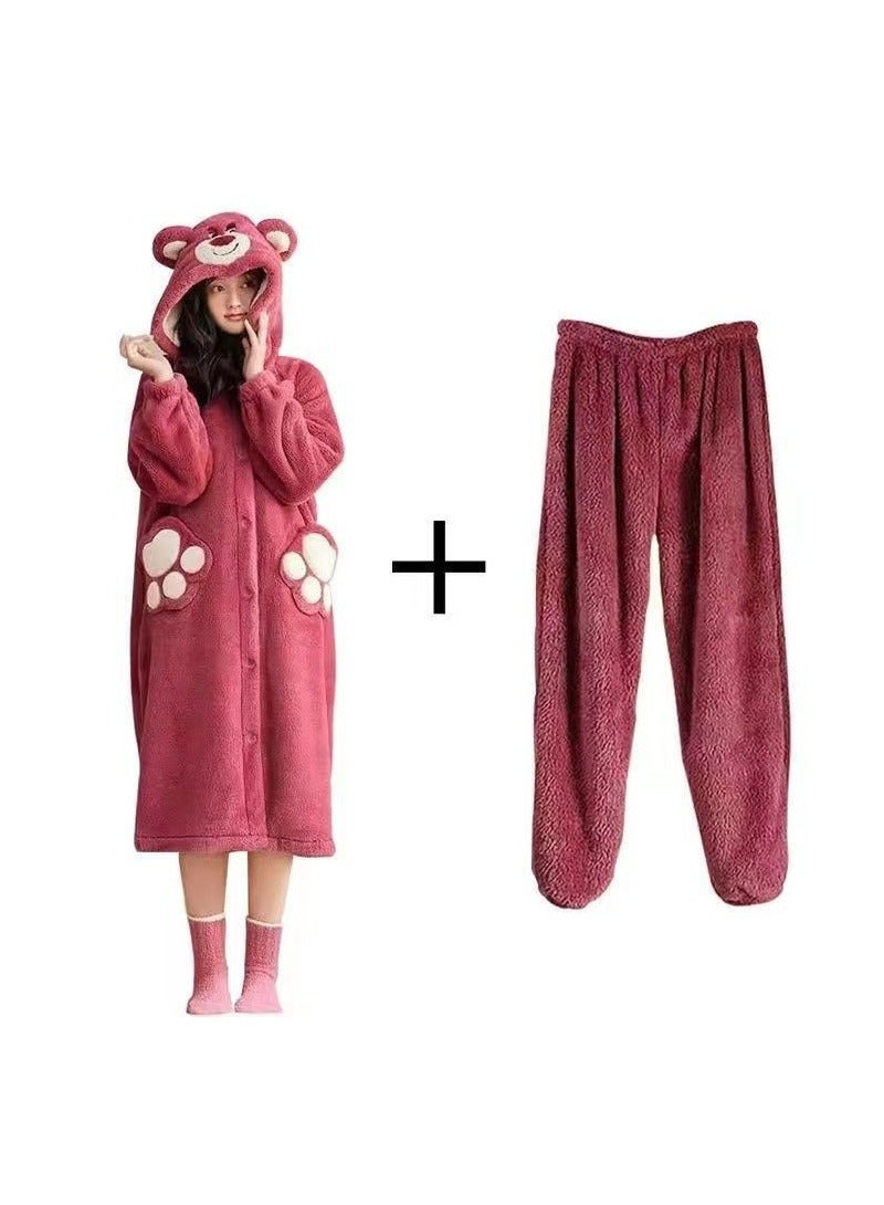 Nariele Strawberry Bear Thickened Homewear PJ Set - Image 1