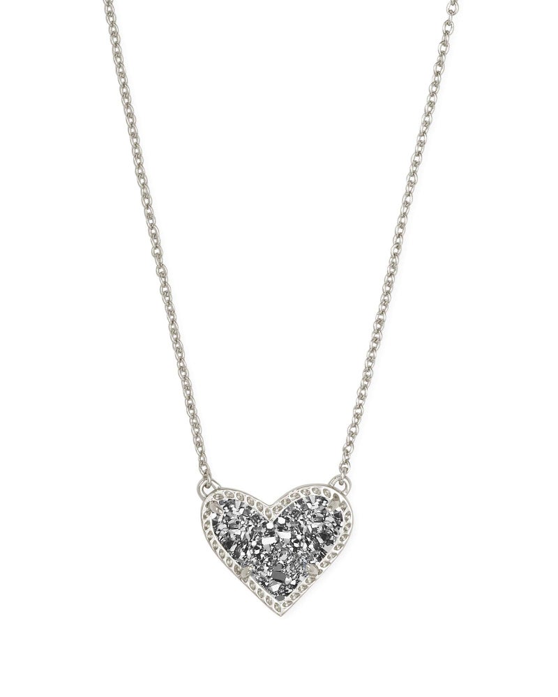 Kendra Scott Ari Heart Adjustable Length Pendant Necklace for Women, Fashion Jewelry, Rhodium-Plated, Platinum Drusy - Image 1