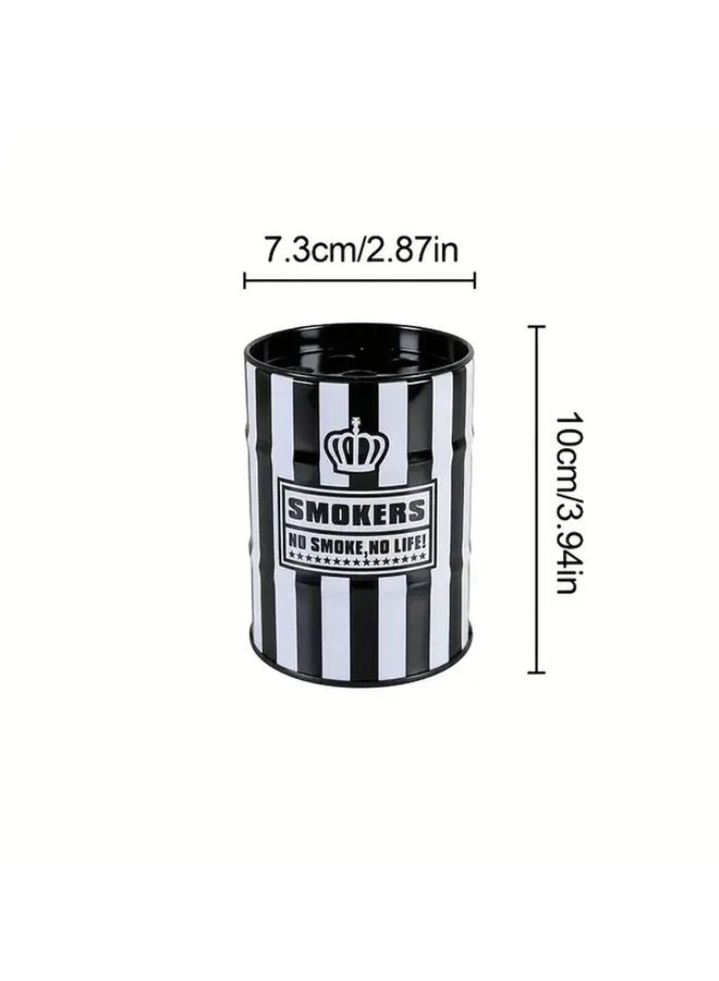 1pc Heavy Duty Metal Ashtray With Anti Spill Lid Large Capacity Retro Home Office Bar Car Cafe Black White - Image 3