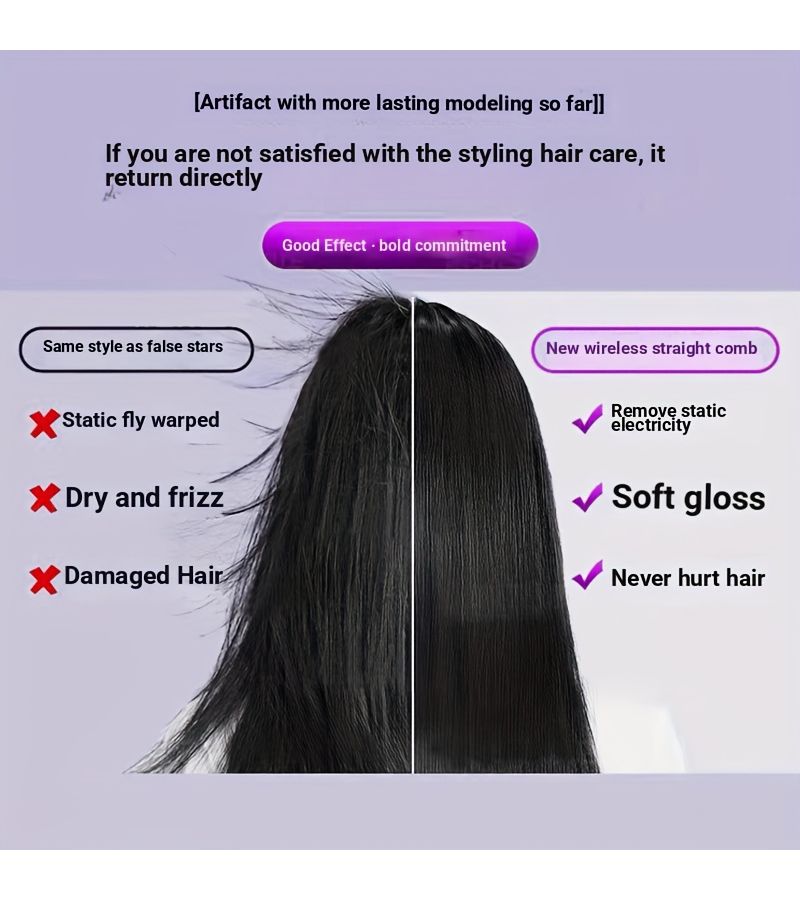 Blue Cordless Rechargeable Straightening Brush For Home Use Portable Styling Comb Straightens And Volumizes Hair Without Damage - Image 4