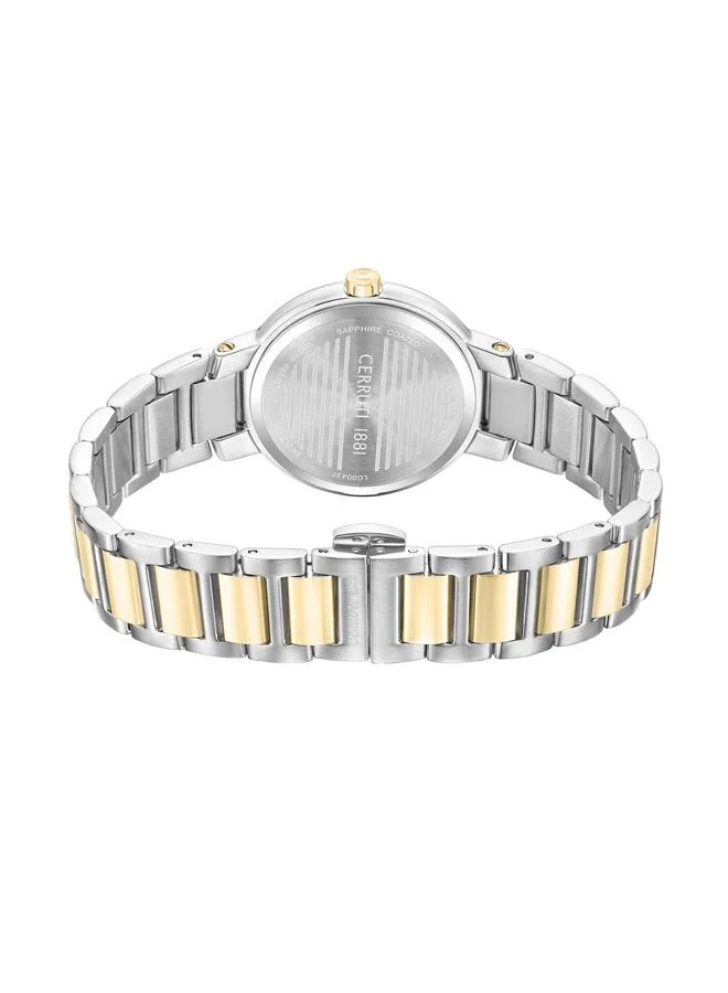 CERRUTI 1881 Bellegra Analog White Mop Watch For Women Sapphire Coated Curve Glass And Stainless Steel Bracelet 32mm Water Resistant 5 ATM - CIWLG0043701