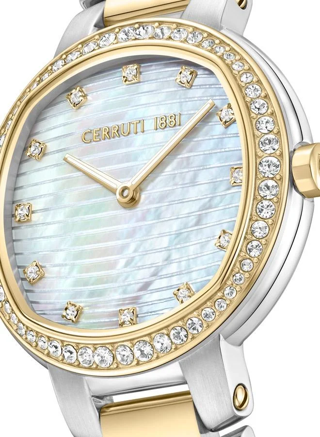 CERRUTI 1881 Bellegra Analog White Mop Watch For Women Sapphire Coated Curve Glass And Stainless Steel Bracelet 32mm Water Resistant 5 ATM - CIWLG0043701
